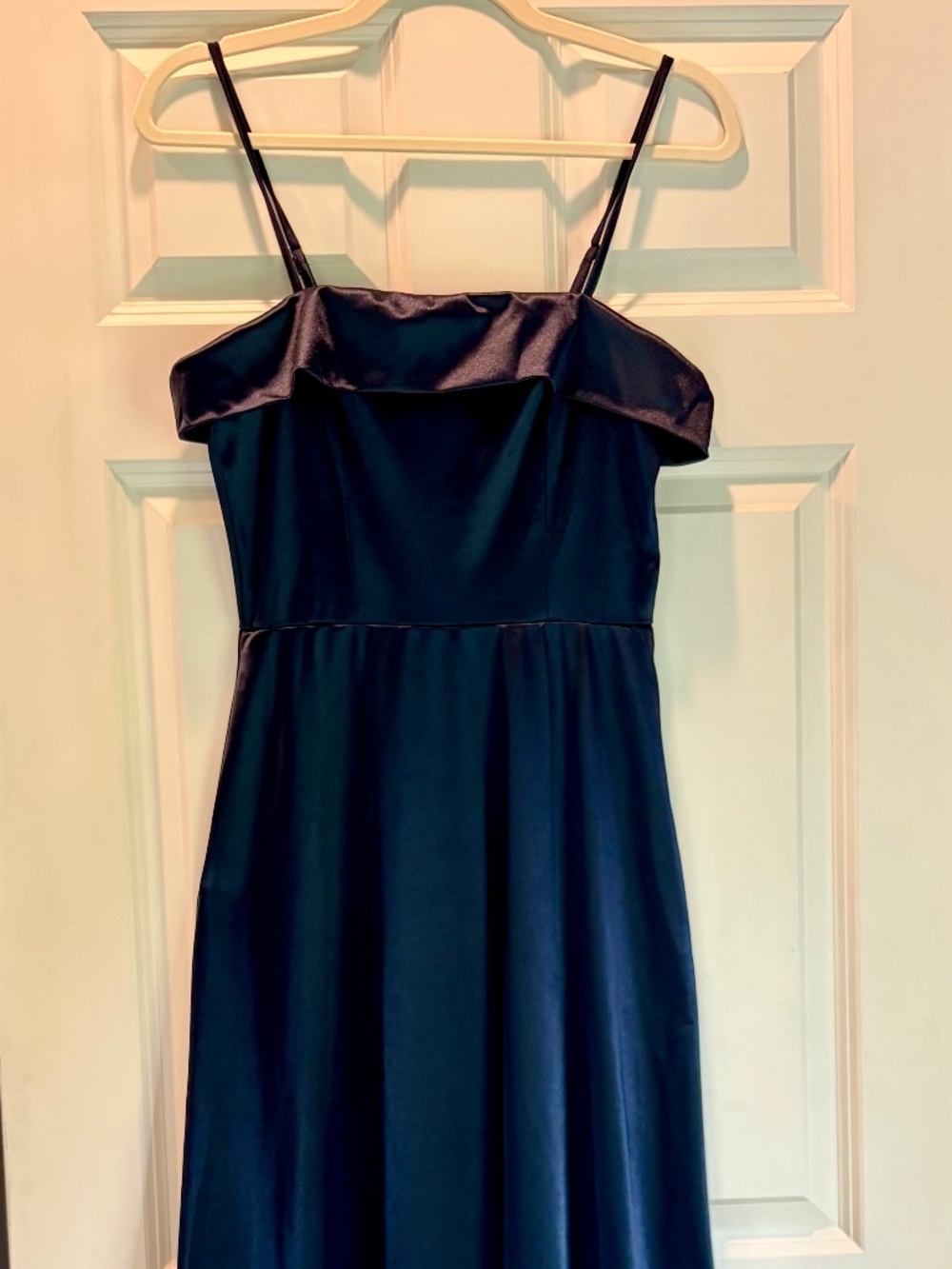 Navy silk floor length formal dress